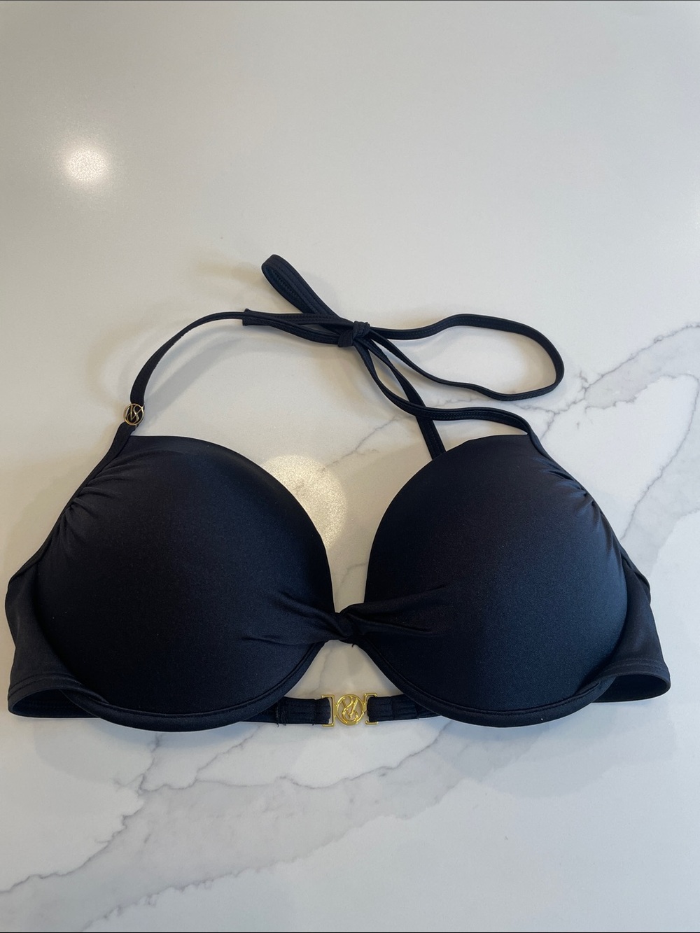 Victoria's Secret Black Halter Push-Up Bikini Top with Gold Detail